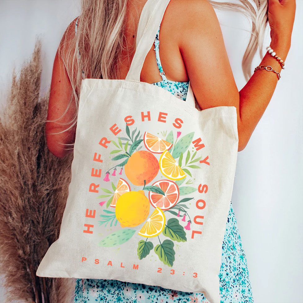 He Refreshed My Soul Christian Canvas Tote Bag