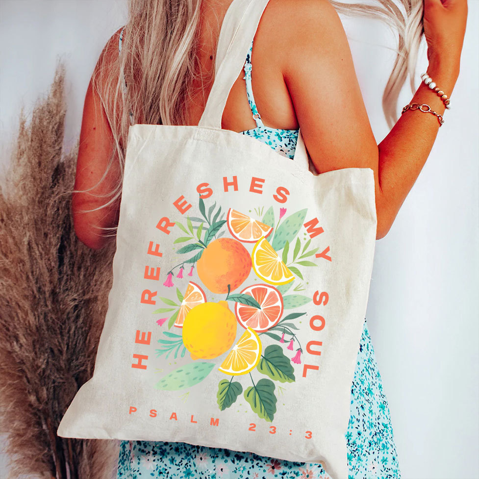 He Refreshed My Soul Christian Canvas Tote Bag