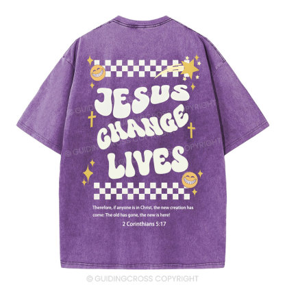 Jesus Changes Lives Christian Washed T-Shirt
