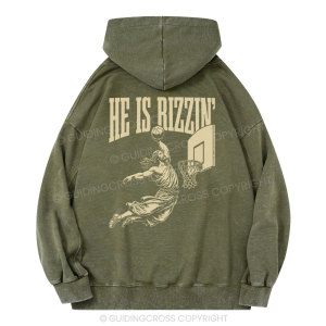 Image of He Is Rizzin Christian Washed Hoodie