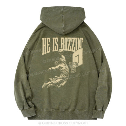 He Is Rizzin Christian Washed Hoodie 