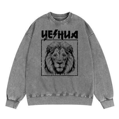 Retro Yeshua Lion Christian Washed Sweatshirt