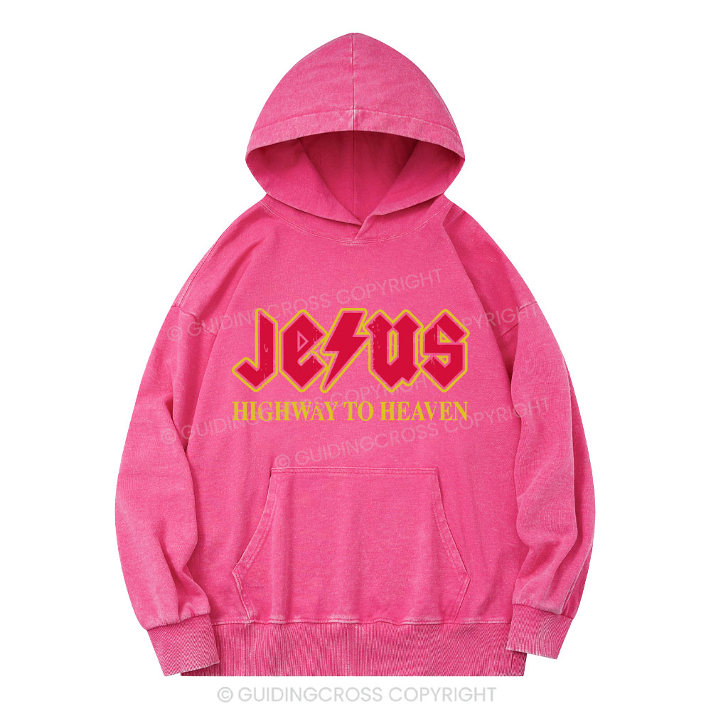 Jesus Highway To Heaven Christian Washed Hoodie