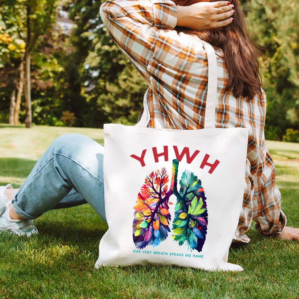 Our Breath Speaks His Name Christian Canvas Tote Bag