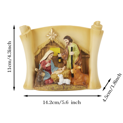 Nativity Statue with Scrolls Christian Ornament
