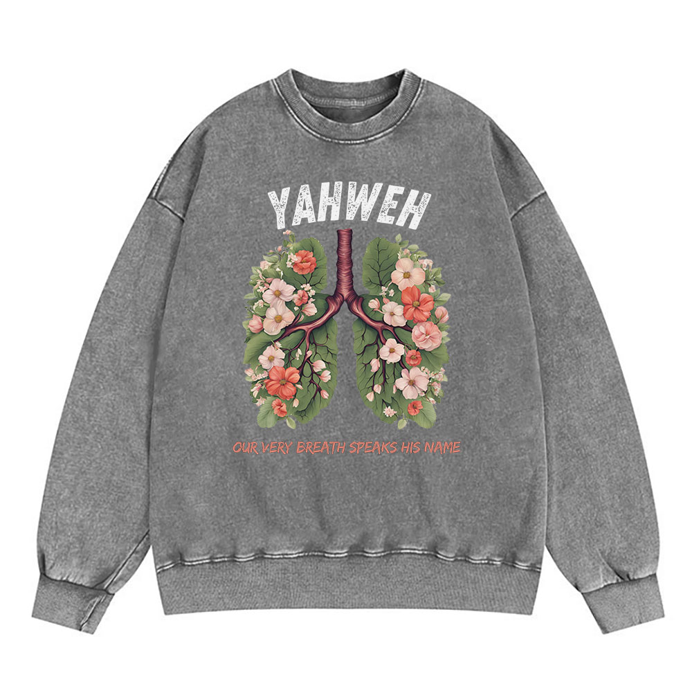 Yahweh Leaf Flower Lung Christian Washed Sweatshirt