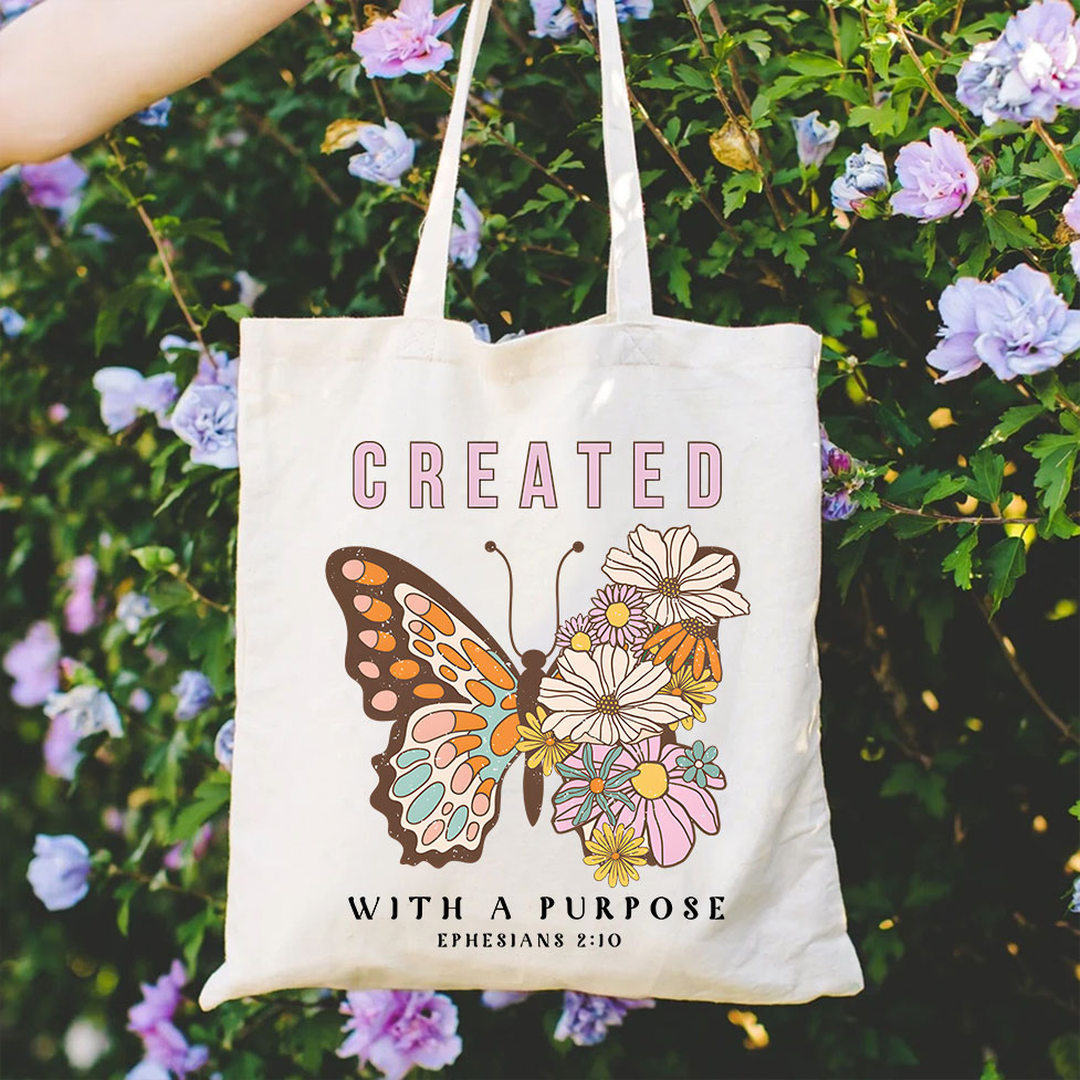 Created With Purpose Christian Canvas Tote Bag