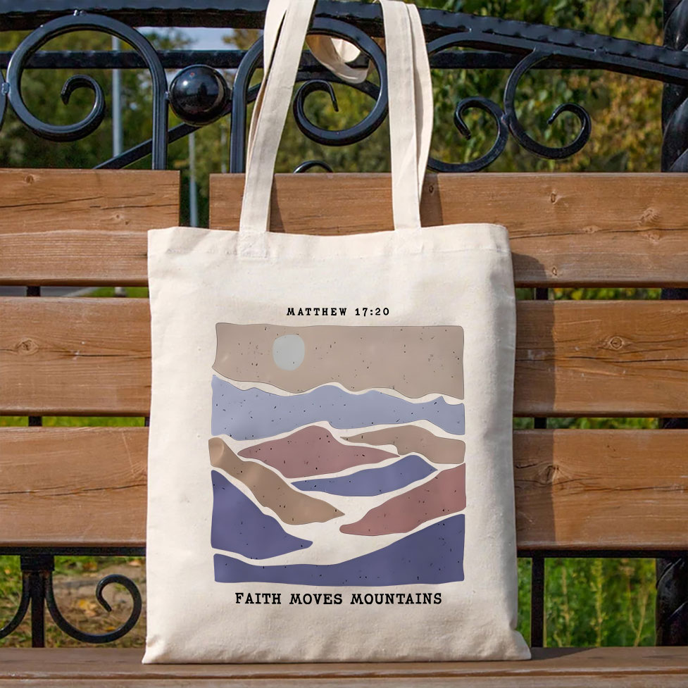 Faith Moves Mountain Christian Canvas Tote Bag