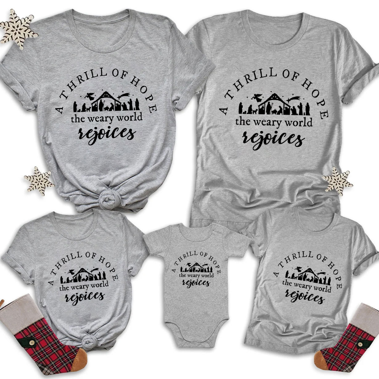 A Thrill Of Hope The Weary World Rejoice Christmas Family Matching Shirts