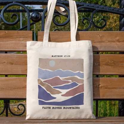 Faith Moves Mountain Christian Canvas Tote Bag