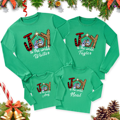 Personalized Joy to the World Christmas Family Matching Long Sleeve T-Shirt