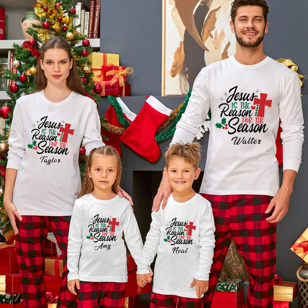 Personalized Jesus Is the Reason for the Season Christmas Family Matching Long Sleeve T-Shirt