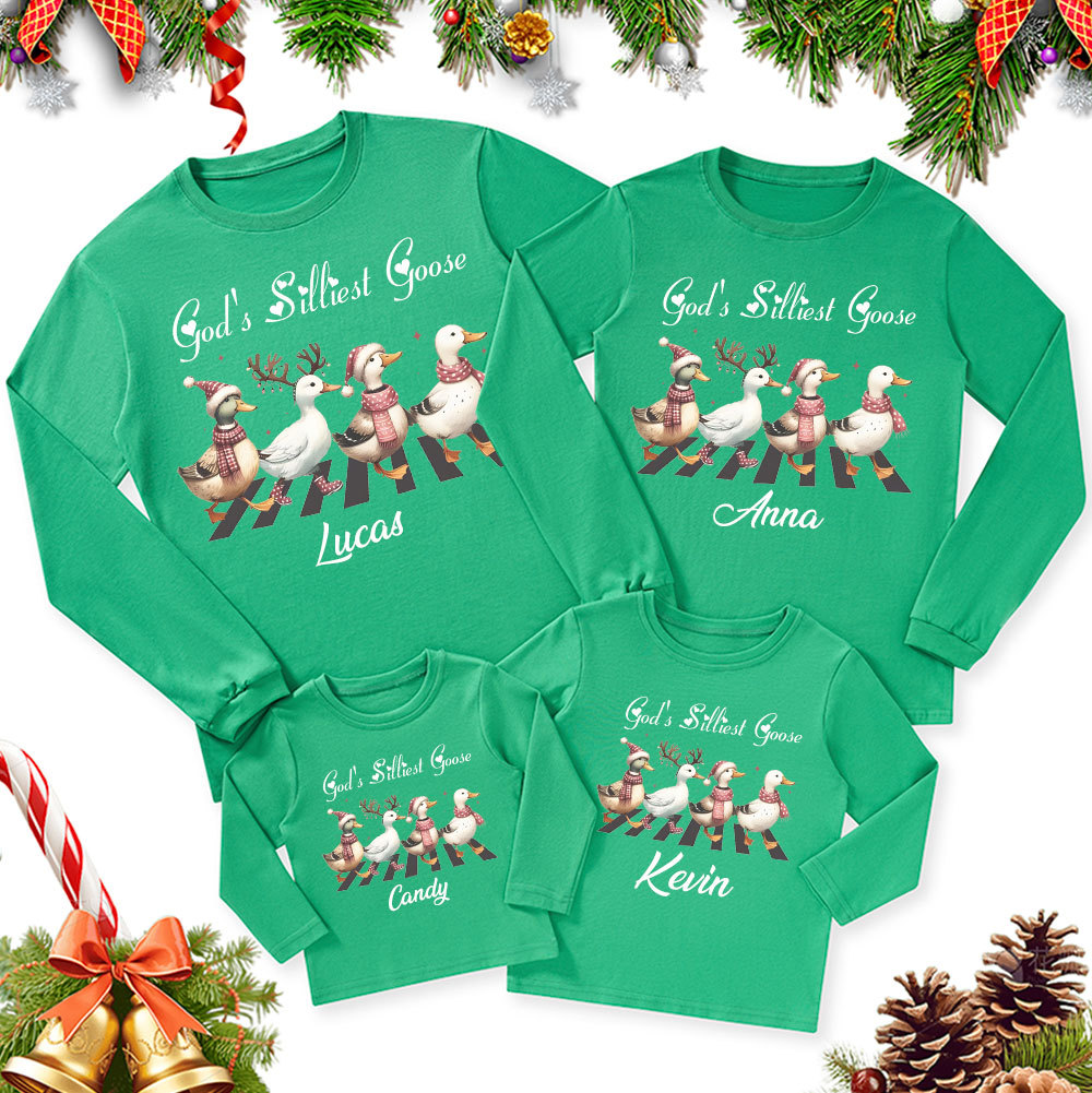 Personalized God's Silliest Goose Christmas Family Matching Long Sleeve T-Shirt