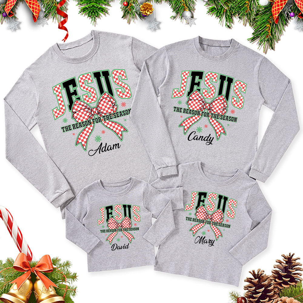 Personalized Jesus Is The Reason For The Season Christmas Family Matching Long Sleeve T-Shirt