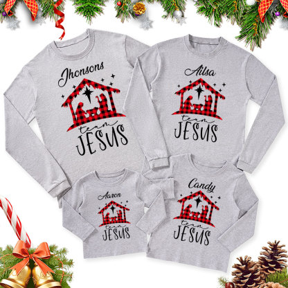 Personalized Buffalo Plaid Nativity Christmas Family Matching Long Sleeve T-Shirt