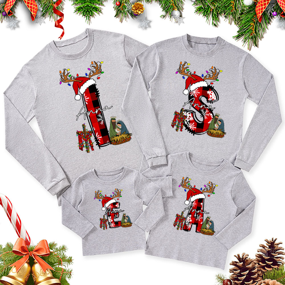 Personalized Name Nativity Christmas Family Matching Long Sleeve T-Shirt