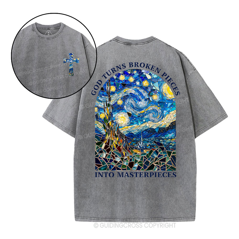 God Turns Broken Pieces Into Masterpieces Christian Washed T-Shirt