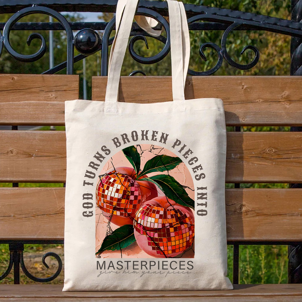 God Turns Broken Pieces Into Masterpieces Christian Canvas Tote Bag