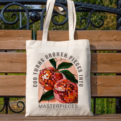 God Turns Broken Pieces Into Masterpieces Christian Canvas Tote Bag