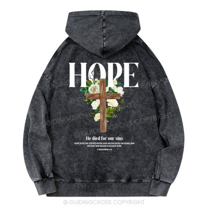 He Died For Our Sins Christian Washed Hoodie