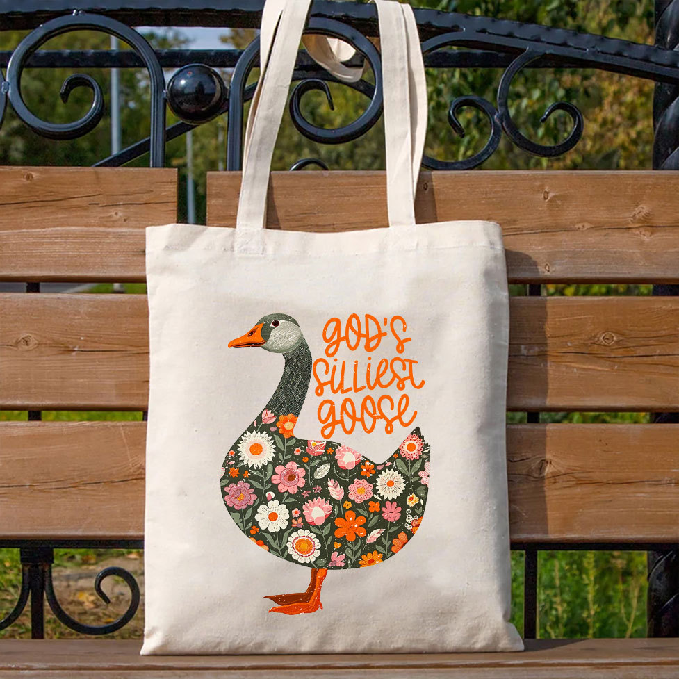 God's Silliest Goose Floral Christian Canvas Tote Bag