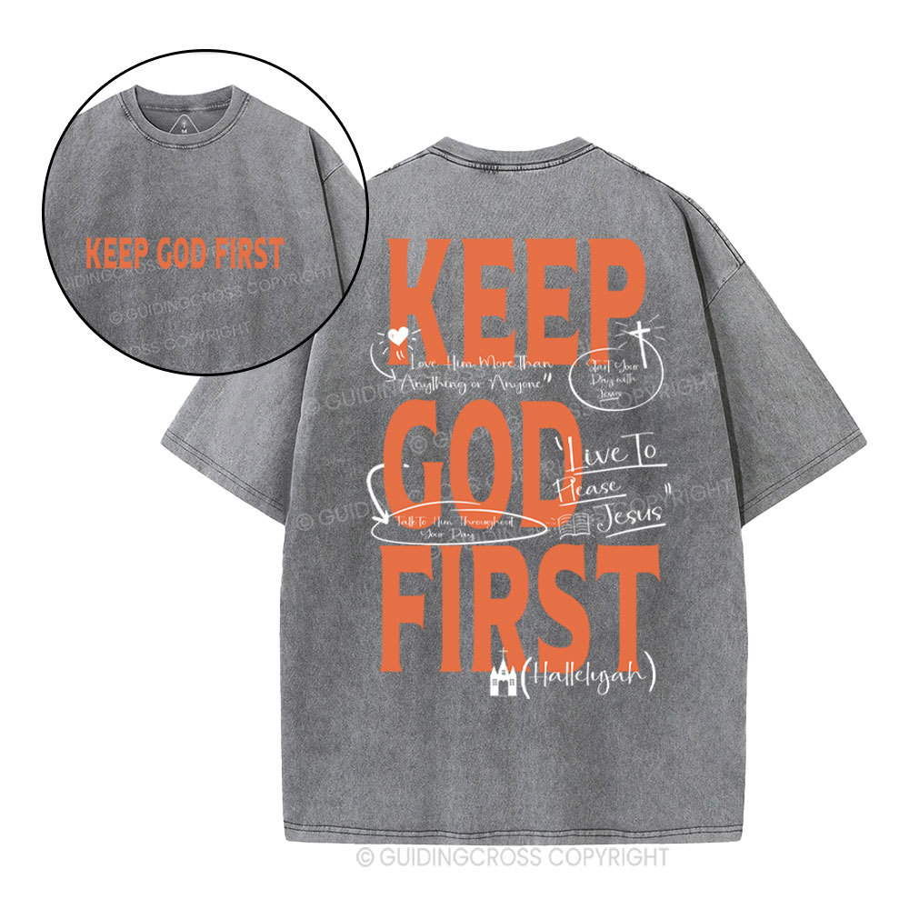 Keep God First Christian Washed T-Shirt