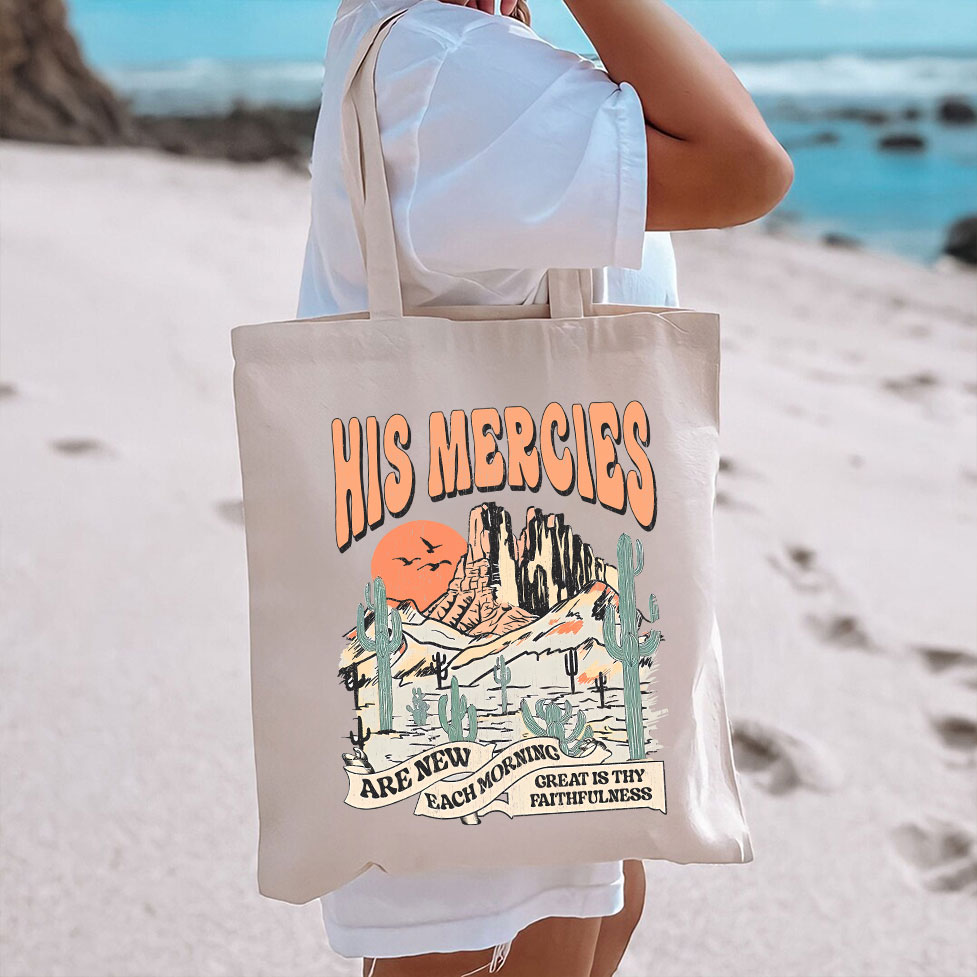 His Mercies Are New Every Morning Boho Christian Canvas Tote Bag