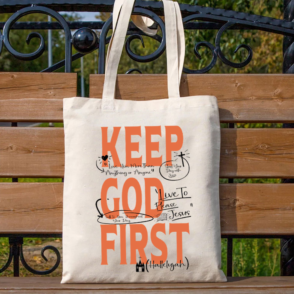 Keep God First Christian Canvas Tote Bag