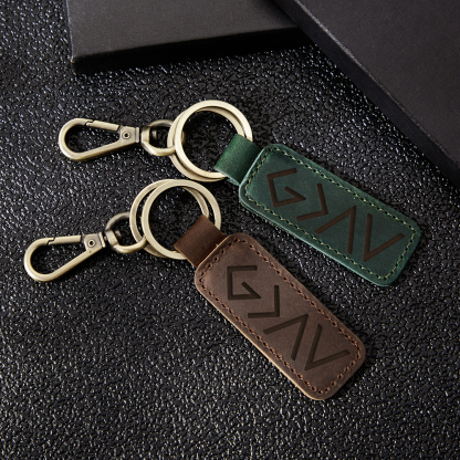 Crazy Horse Leather Double Ring Keychain