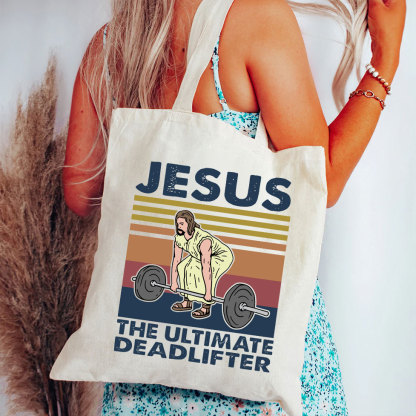 Jesus The Ultimate Deadlifter Vintage Christian Canvas Tote Bag