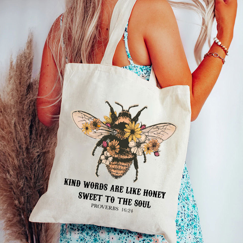 Kind Words Are Like Honey Bee Christian Canvas Tote Bag