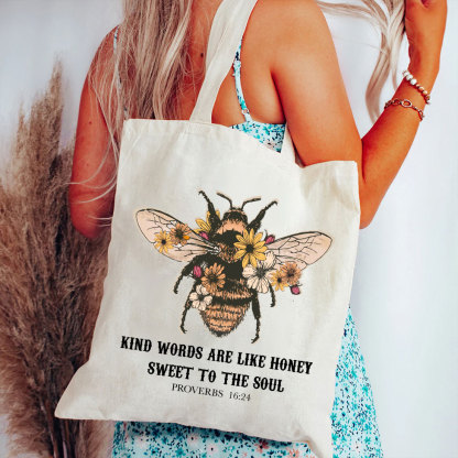 Kind Words Are Like Honey Bee Christian Canvas Tote Bag