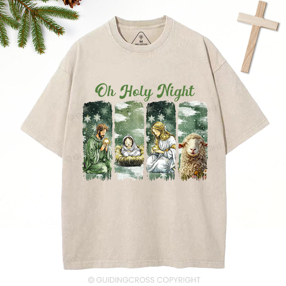Oh Holy Night Christian Christmas Washed T-Shirt