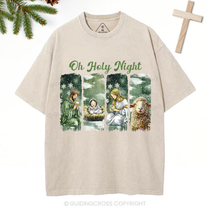 Oh Holy Night Christian Christmas Washed T-Shirt