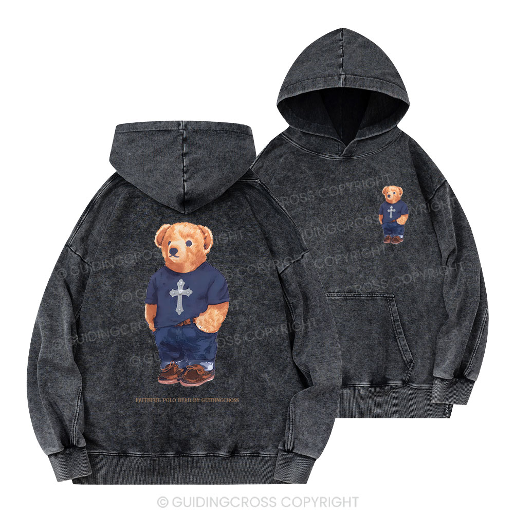 Faithful Polo Bear By Guidingcross Christian Washed Hoodie