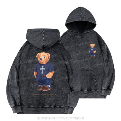 Faithful Polo Bear By Guidingcross Christian Washed Hoodie