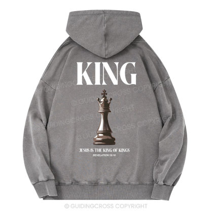 Jesus Is The King Of Kings Christian Washed Hoodie