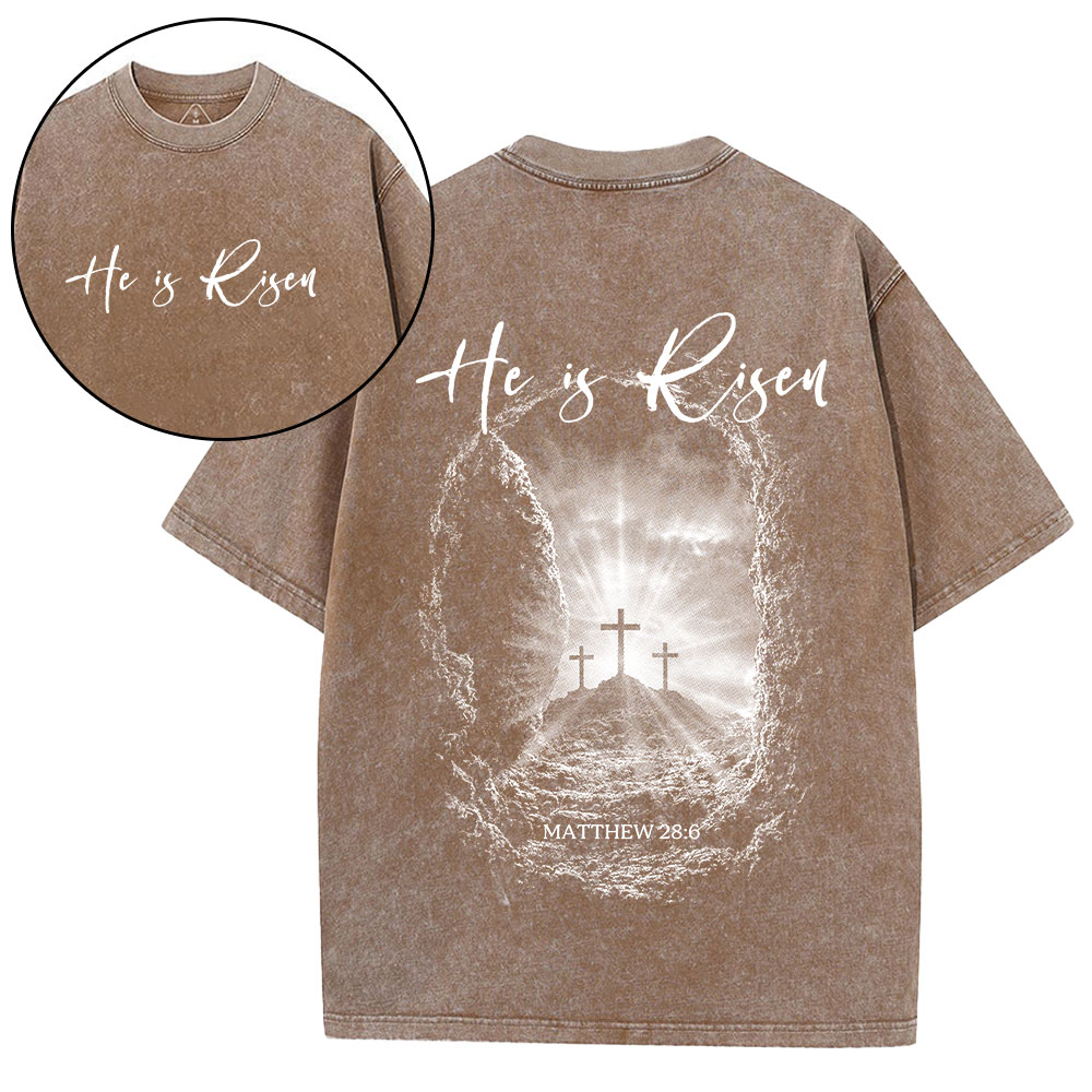 He Is Risen Christian Washed T-Shirt