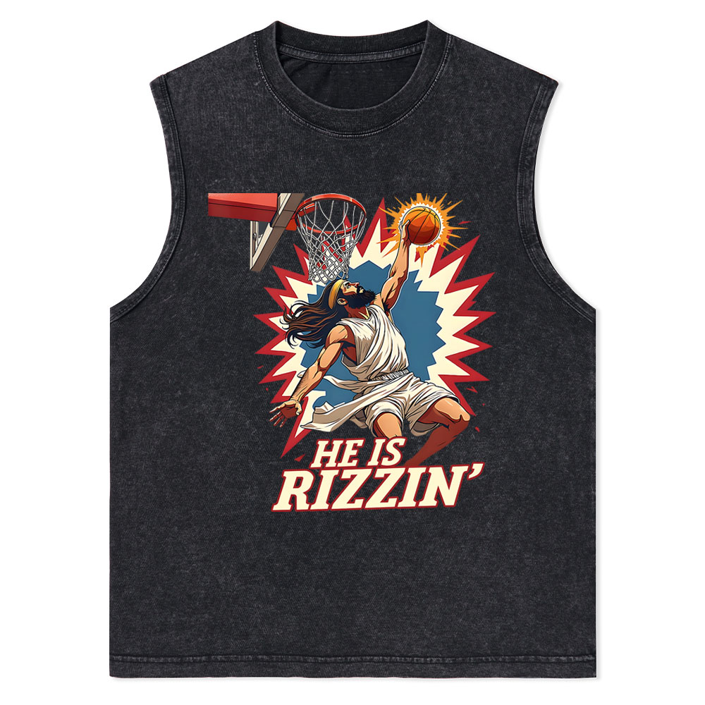 He Is Rizzen Jesus Christian Washed Tank Top