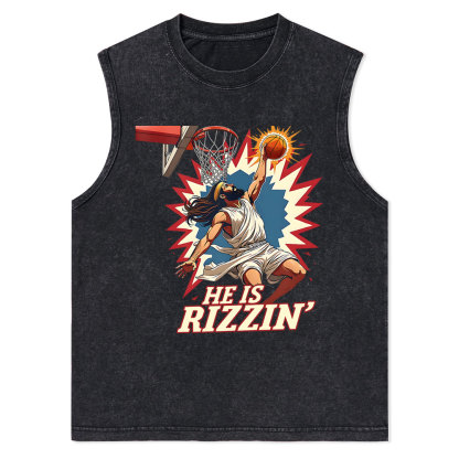 He Is Rizzen Jesus Christian Washed Tank Top