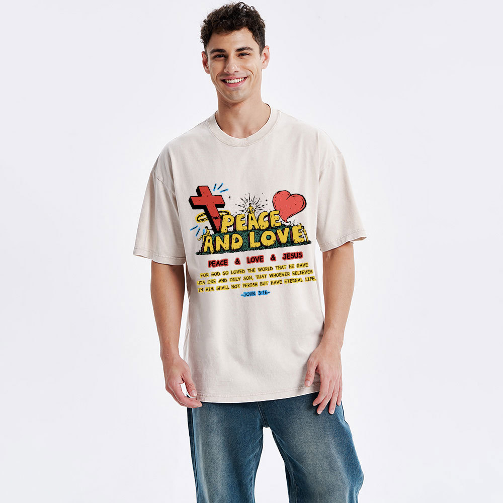 Peace And Love Christian Washed T-Shirt