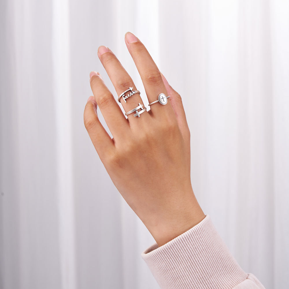 Oval Cross Christian 925 Sterling Silver Ring