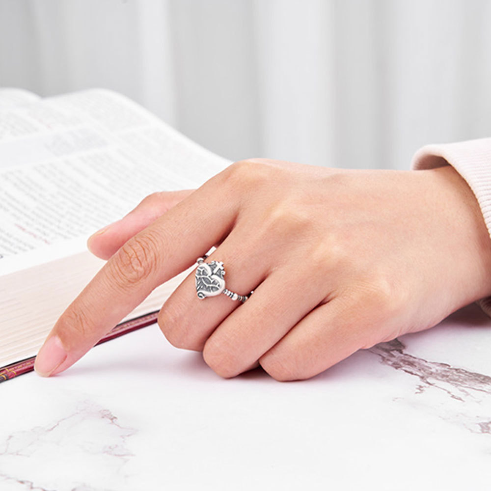 Double Cross Sacred Heart Rosary Christian 925 Sterling Silver Ring