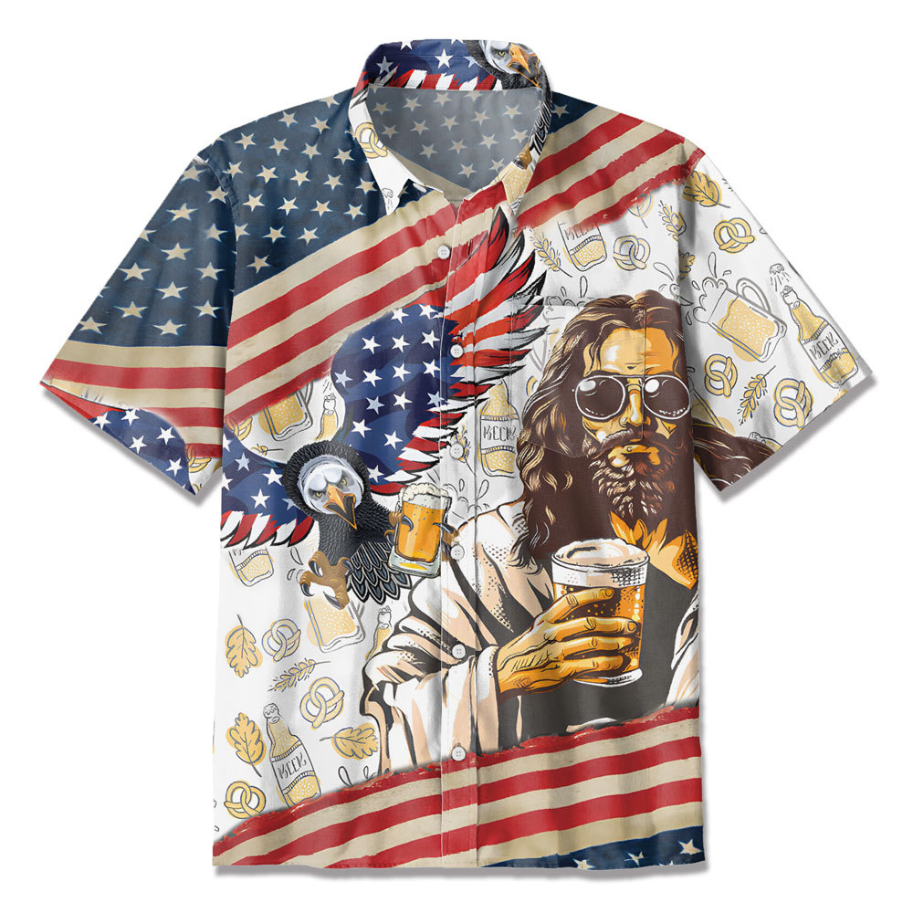 Jesus Eagle Beer American Flag Christian Hawaiian Shirt