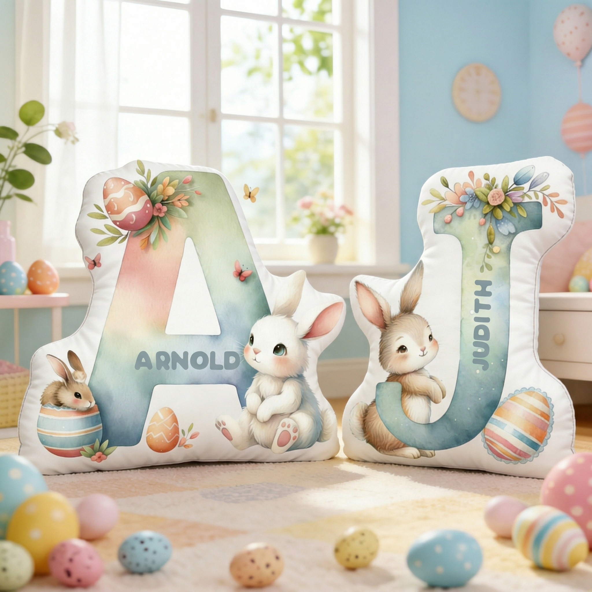 Personalized Cute Easter Bunny Irregular Short Plush Pillow