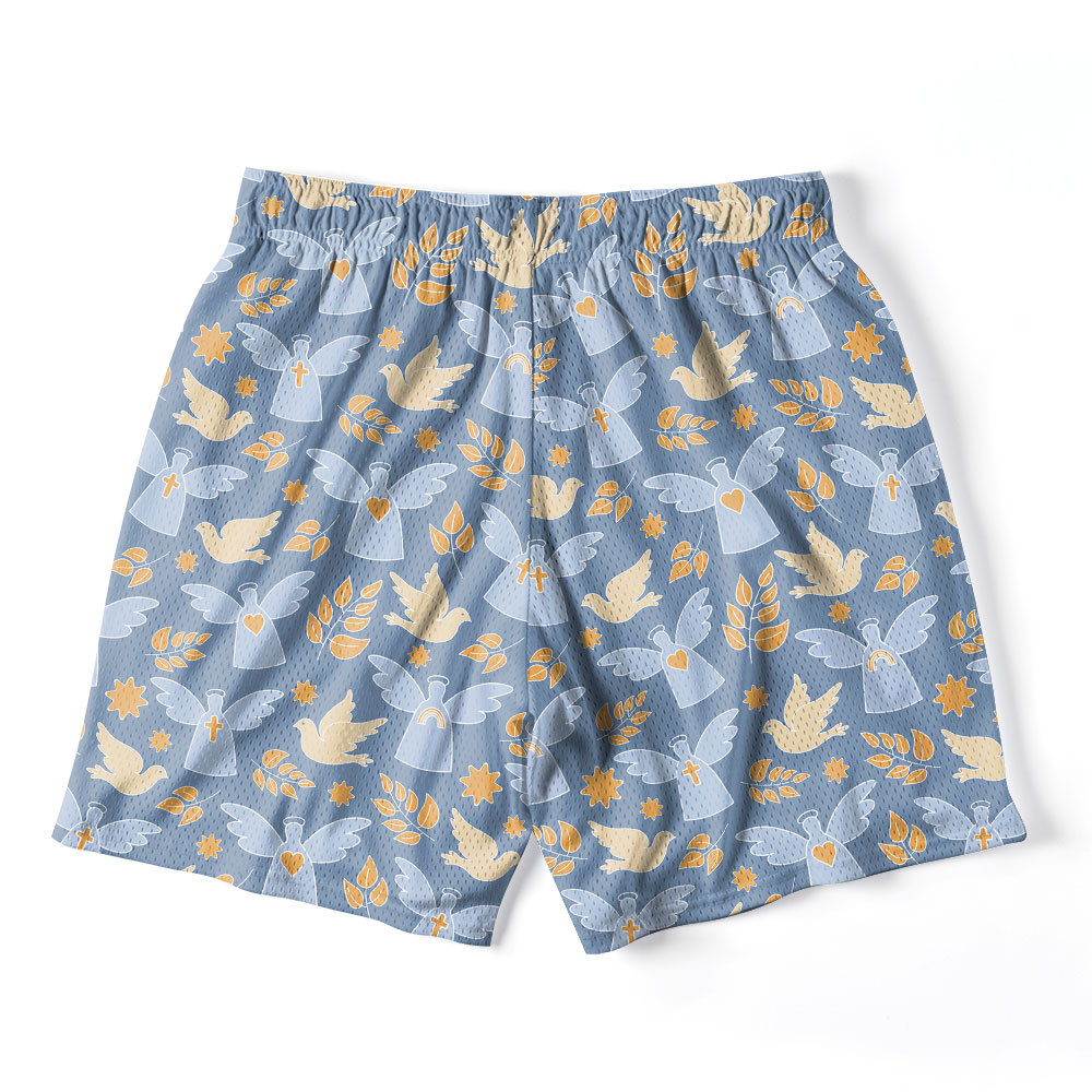 Doves of Peace and Olive Branches Christian Mesh Shorts
