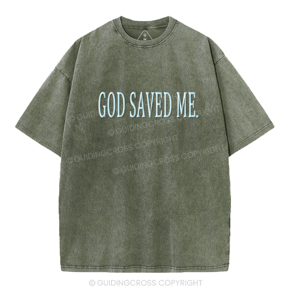God Saved Me Christian Puff Printed Washed T-Shirt