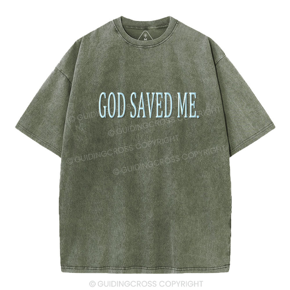 God Saved Me Christian Puff Printed Washed T-Shirt
