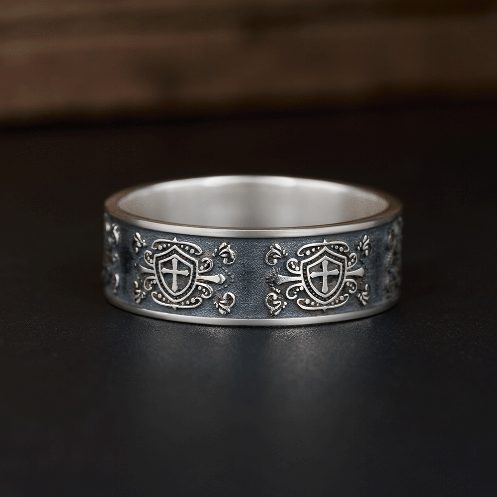 Cross in Shield Christian Sterling Silver Band Ring
