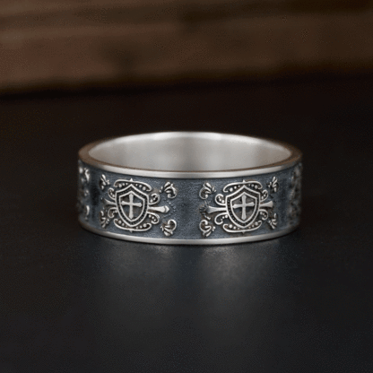 Cross in Shield Christian Sterling Silver Band Ring